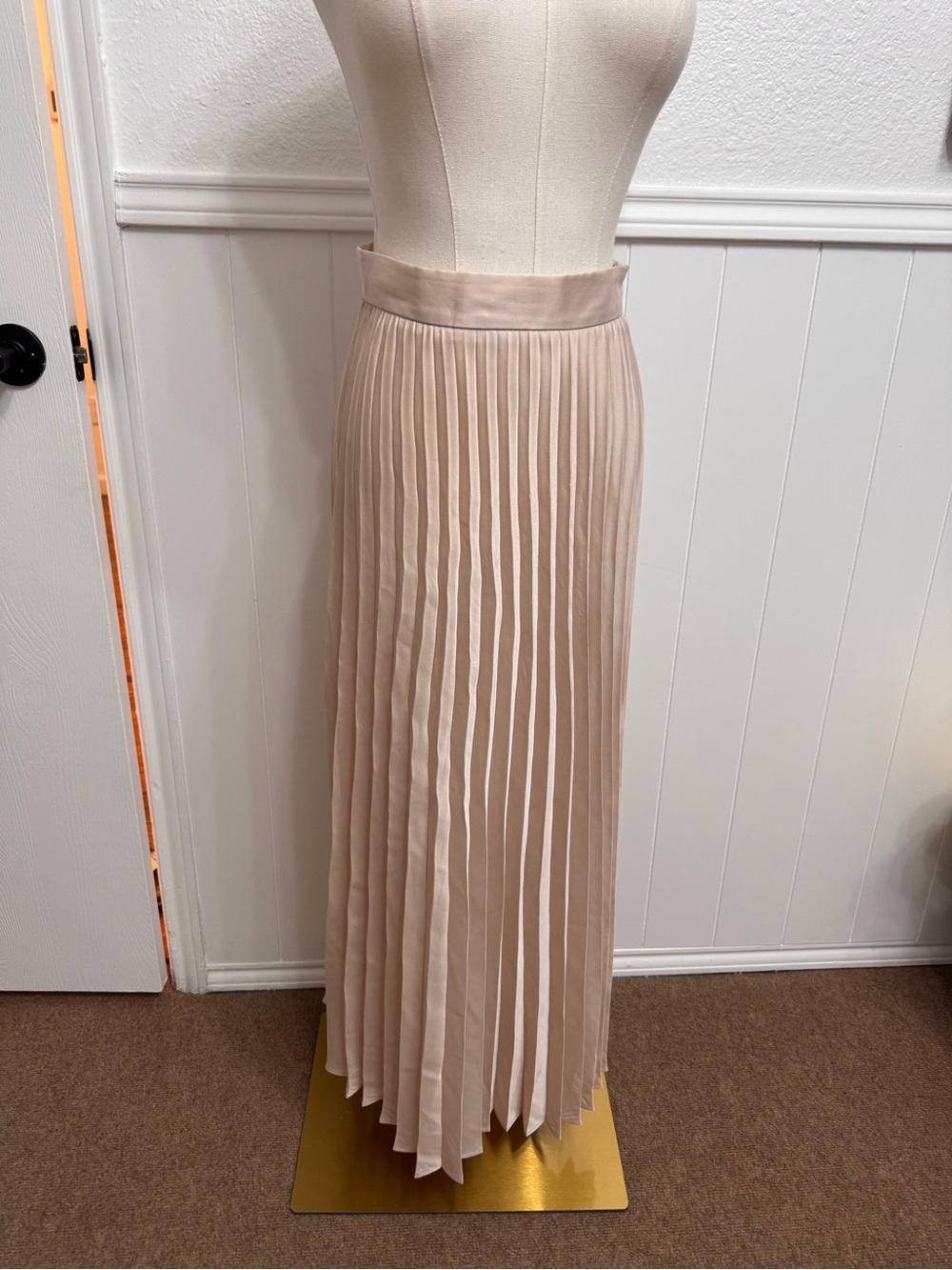 Zara Pleated Maxi Skirt in Blush-Cream